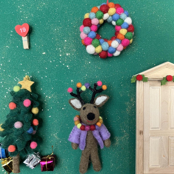 Handmade Felt Donner the Neon Reindeer Christmas Hanging Decoration