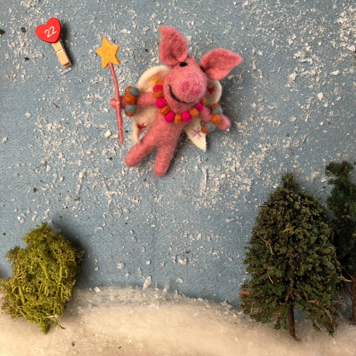 Handmade Felt Penelope Porker Pig Fairy Hanging Christmas Decoration