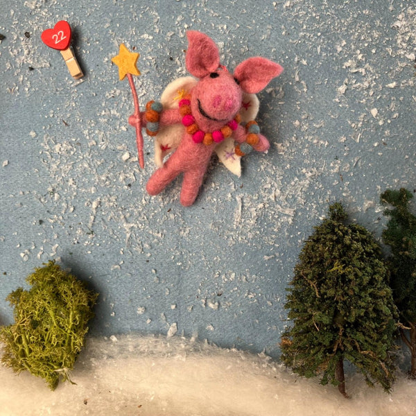 Handmade Felt Penelope Porker Pig Fairy Hanging Christmas Decoration
