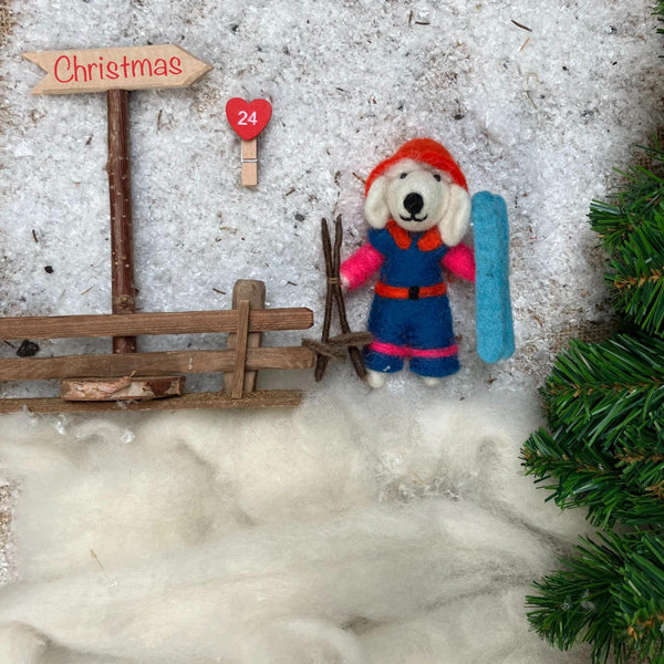 Handmade Felt Porscha the Skiing Poodle Christmas Hanging Decoration