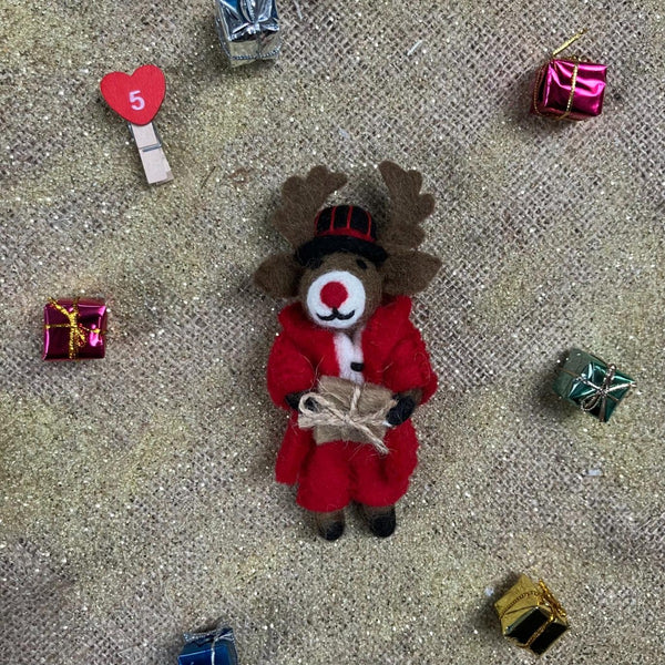 Handmade Felt Dasher the Christmas Reindeer Hanging Decoration