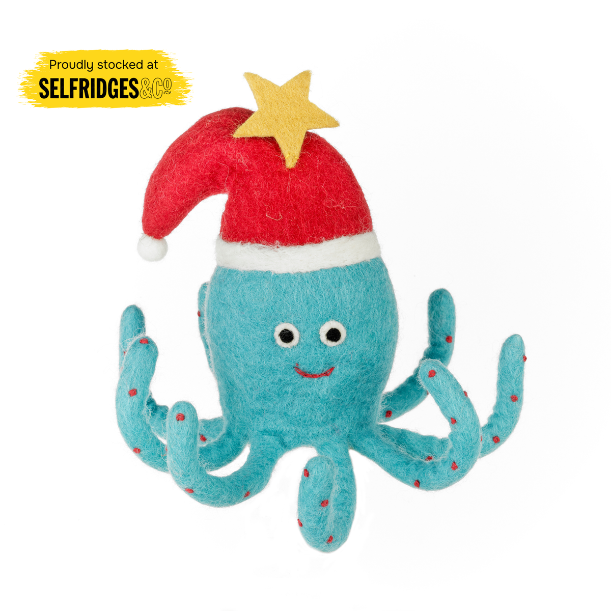 Handmade Felt Festive Octopus Christmas Tree Topper