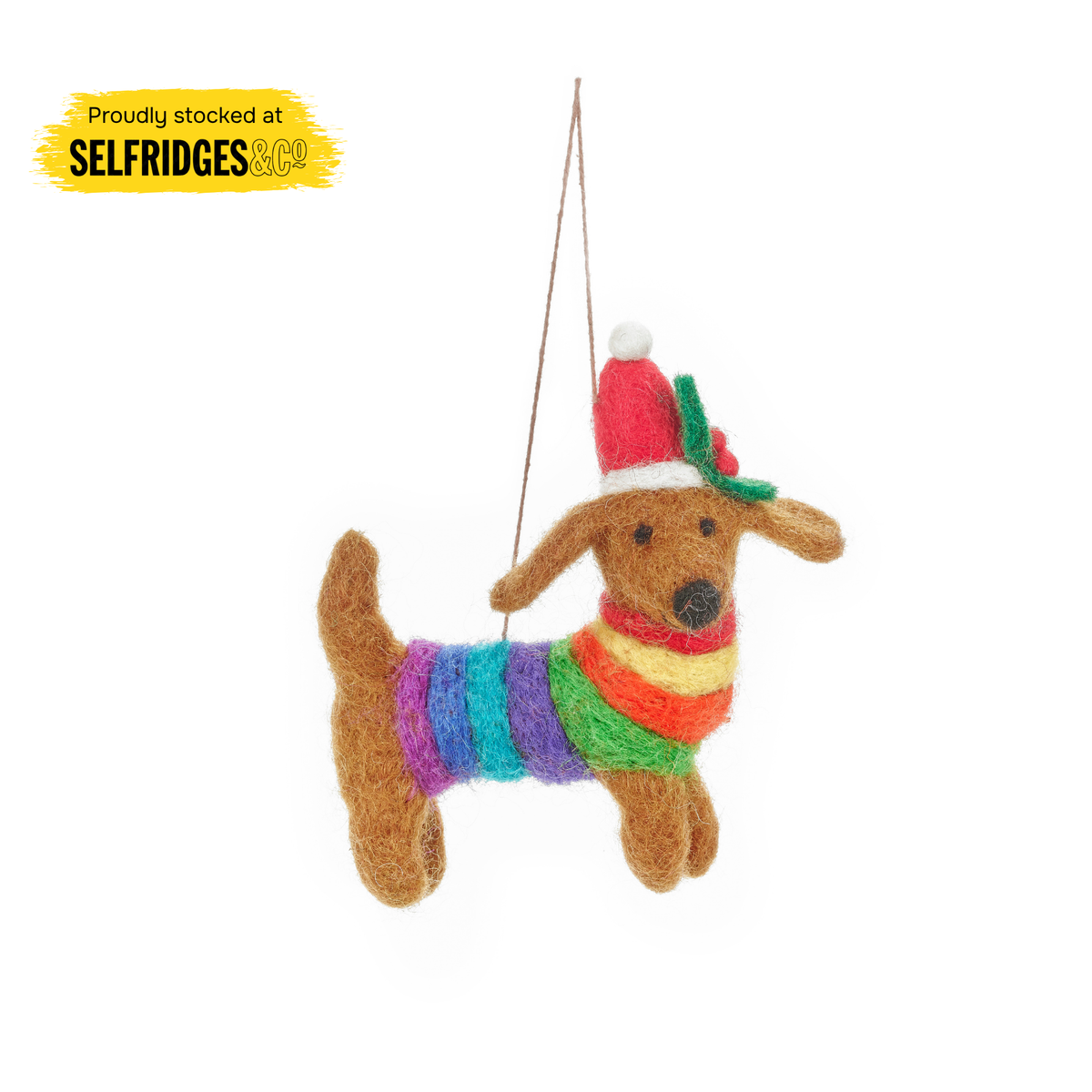Handmade Felt Festive Rainbow Dog LGBT Pride Christmas Tree Decoration