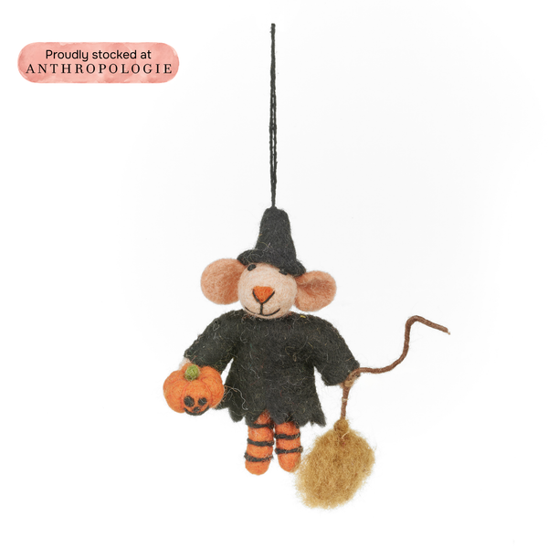 Handmade Felt Glinda Mouse Halloween Witch Hanging Decoration