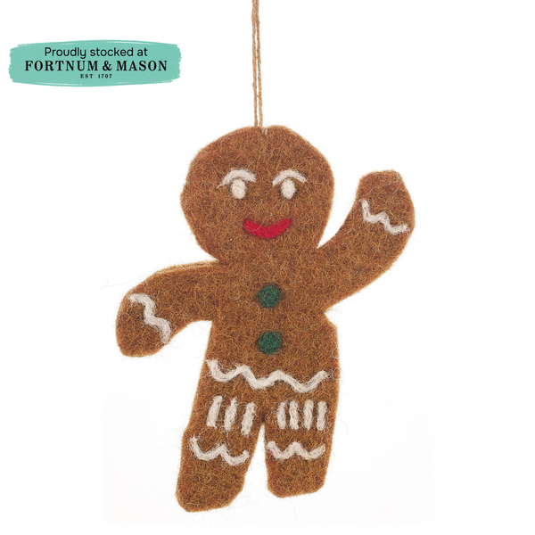 Handmade Felt Jolly Gingerbread Man Hanging Christmas Decoration