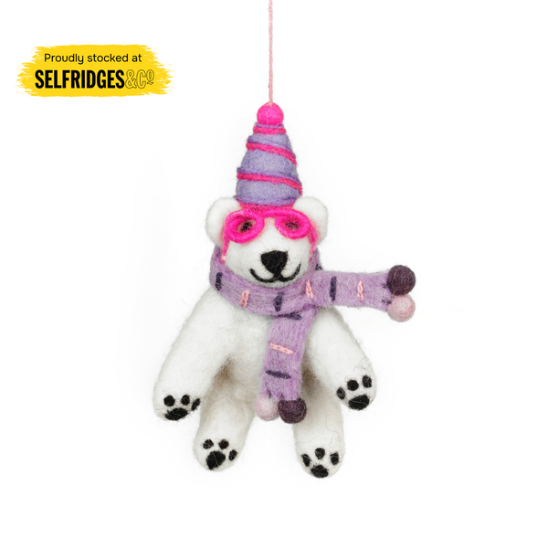 Handmade Felt Luna the Polar Bear Arctic Hanging Decoration