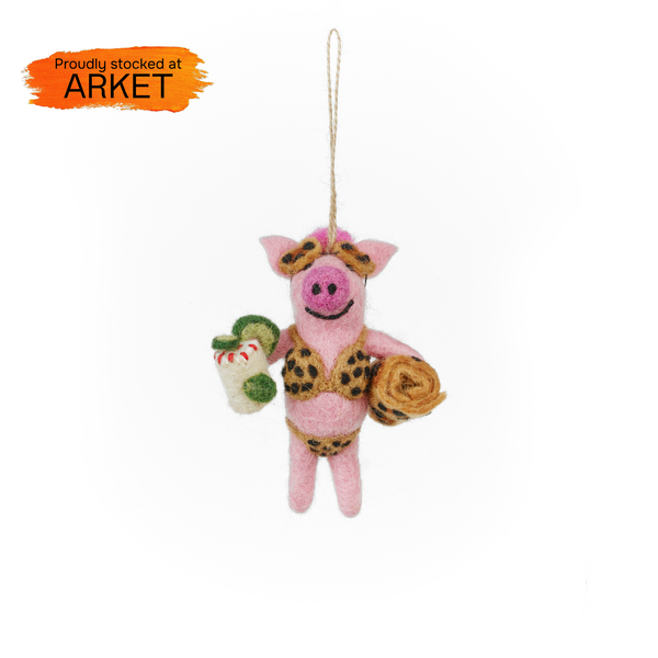 Handmade Felt Misses Piggy Beach Pig Hanging Decoration