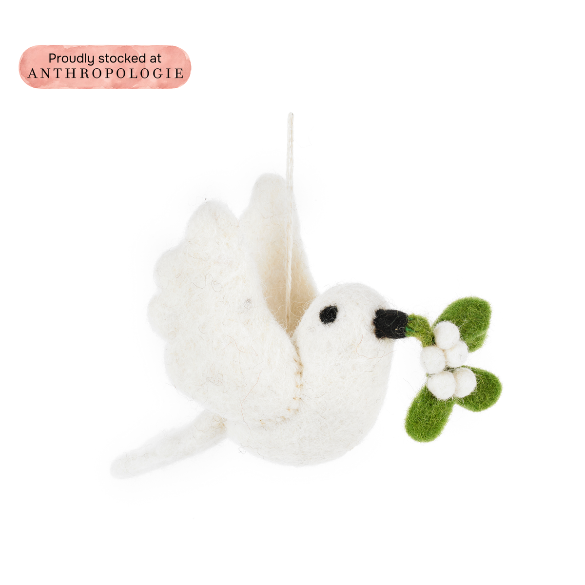 Handmade Felt Mistletoe Dove Hanging Christmas Decoration