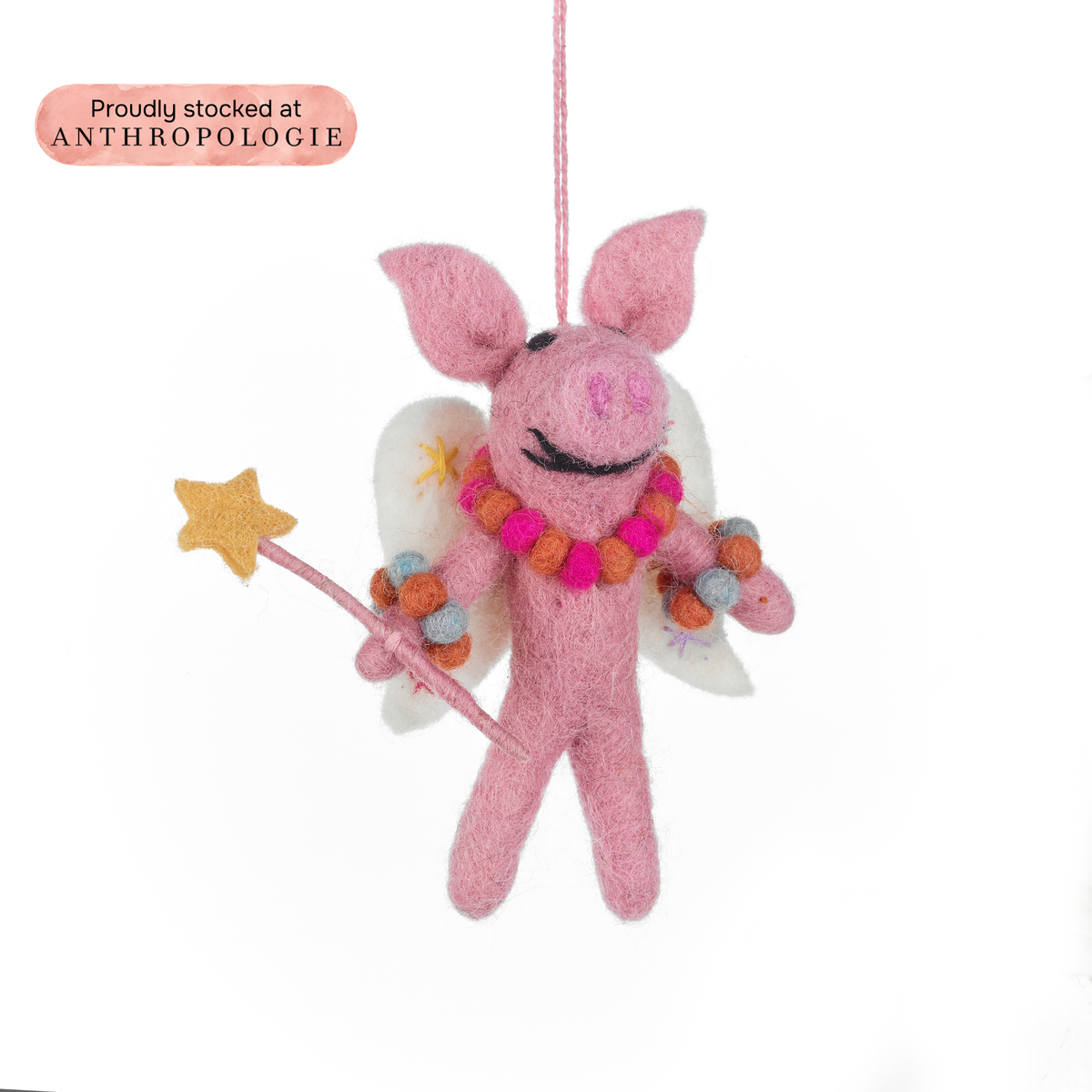 Handmade Felt Penelope Porker Pig Fairy Hanging Christmas Decoration
