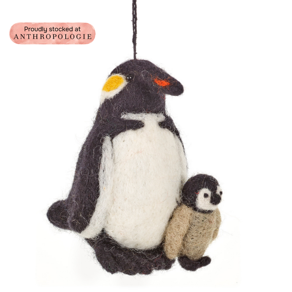 Handmade Felt Snuggly Penguins Biodegradable Hanging Decoration