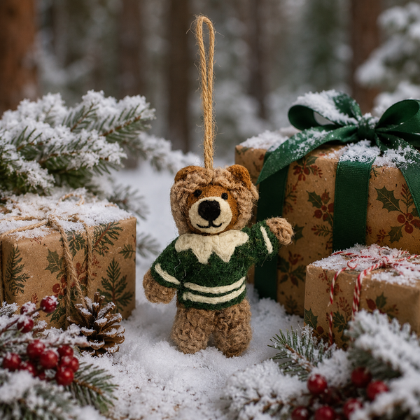 Handmade Felt Barney the Bear Christmas Hanging Decoration