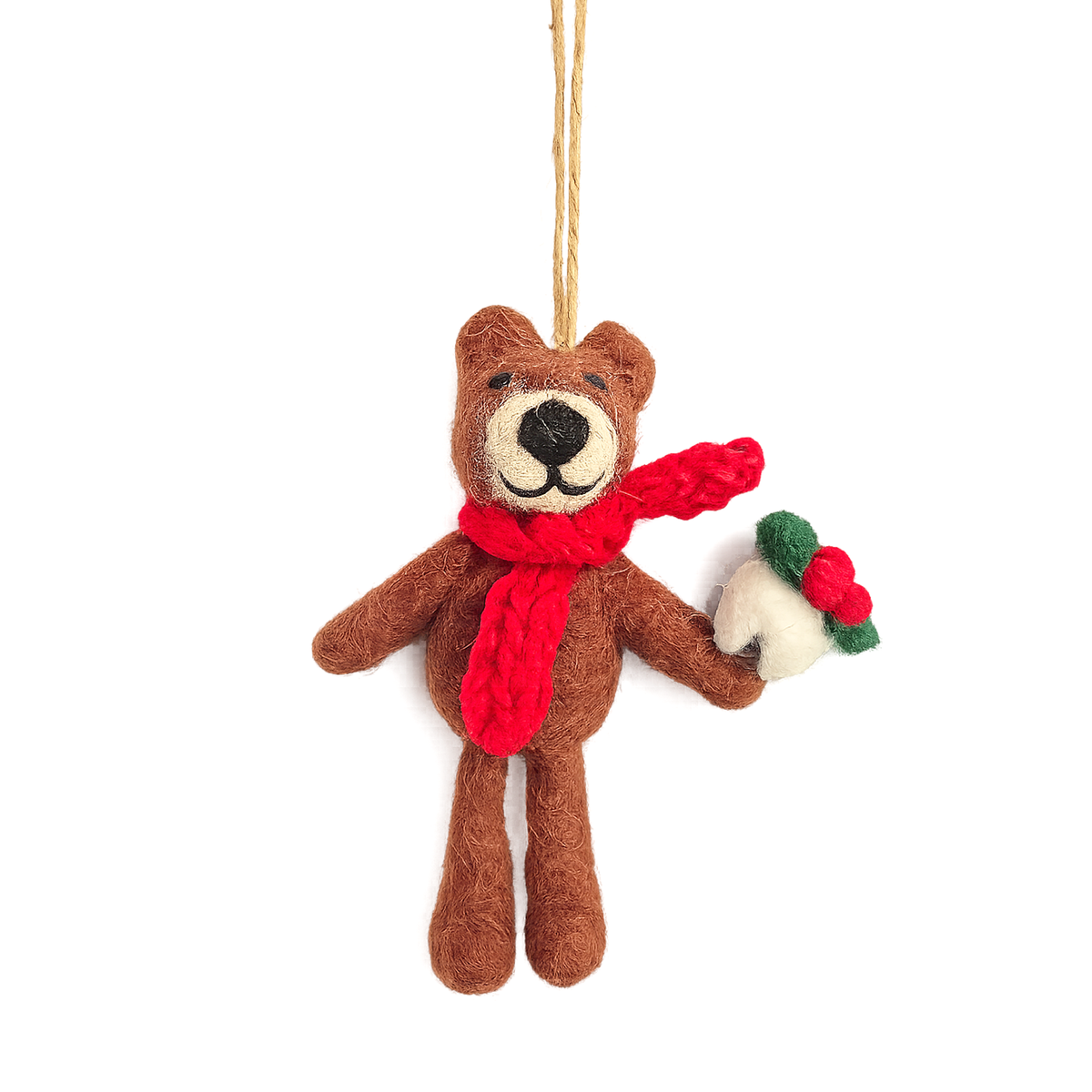 Handmade Felt Christmas Pudding Bear Hanging Decoration