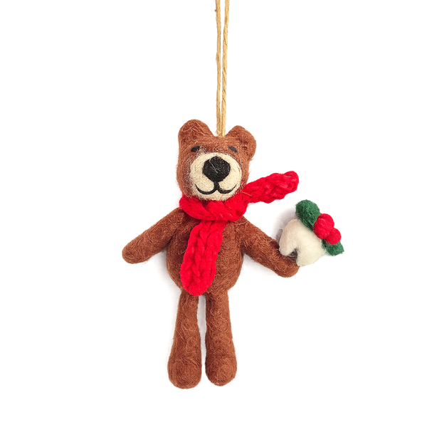 Handmade Felt Christmas Pudding Bear Hanging Decoration