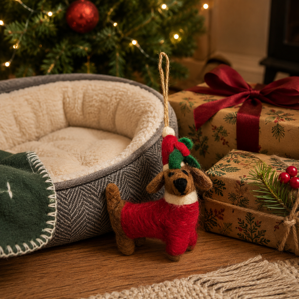Handmade Felt Christmas Sausage Dog Hanging Decoration
