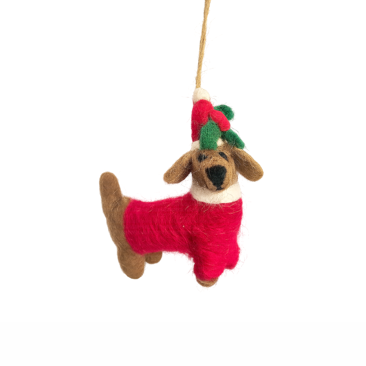 Handmade Felt Christmas Sausage Dog Hanging Decoration