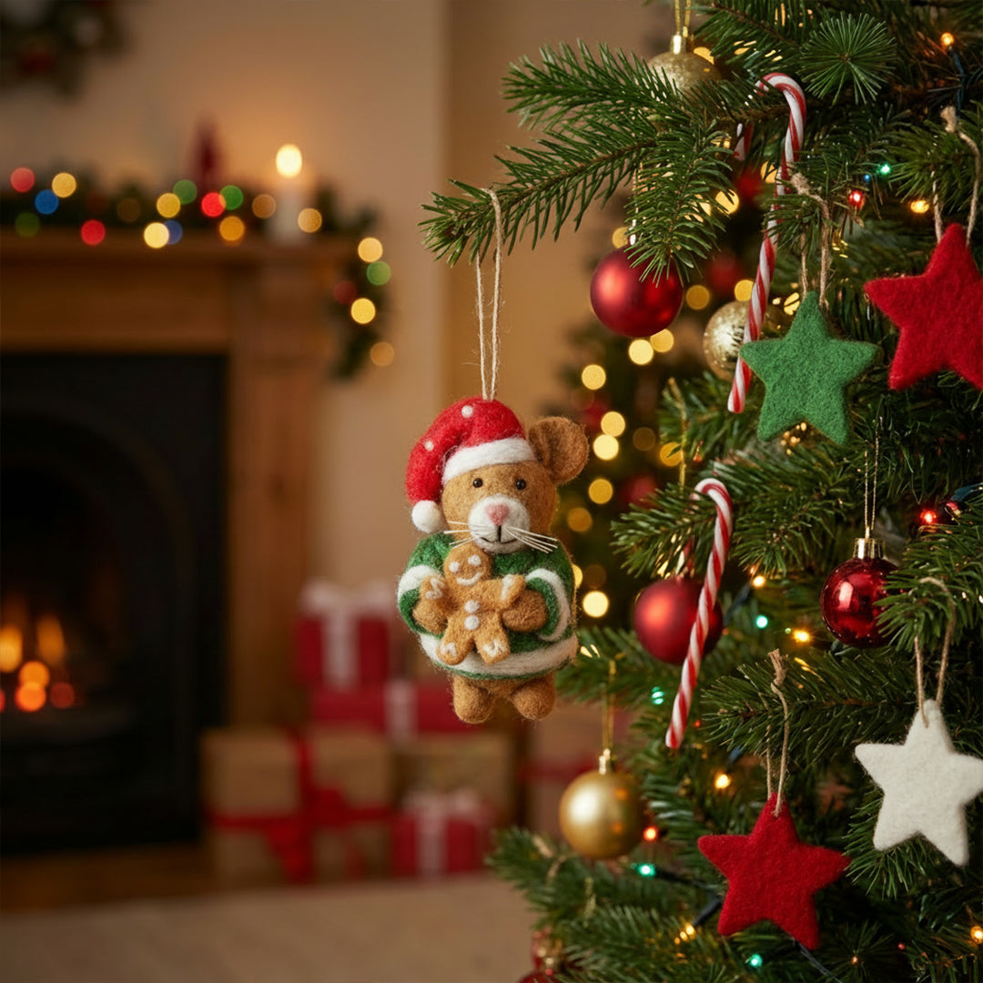 Handmade Felt Harvey the Christmas Hamster Hanging Decoration