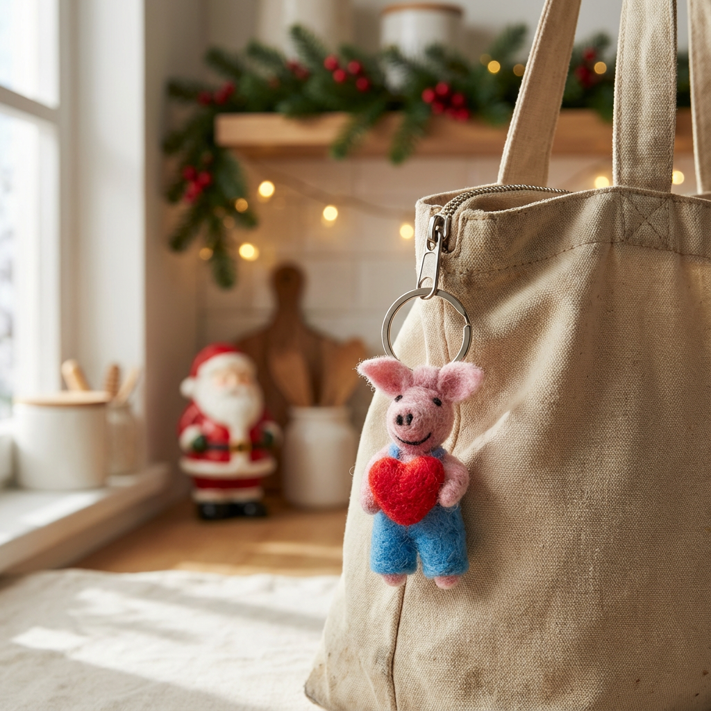 Handmade Felt Piglet Keyring