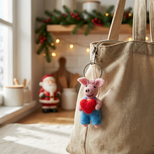 Handmade Felt Piglet Keyring