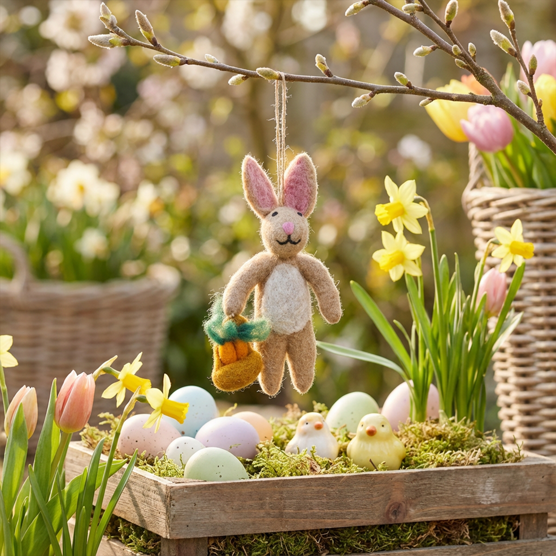Handmade Felt Rory the Rabbit Hanging Easter Decoration