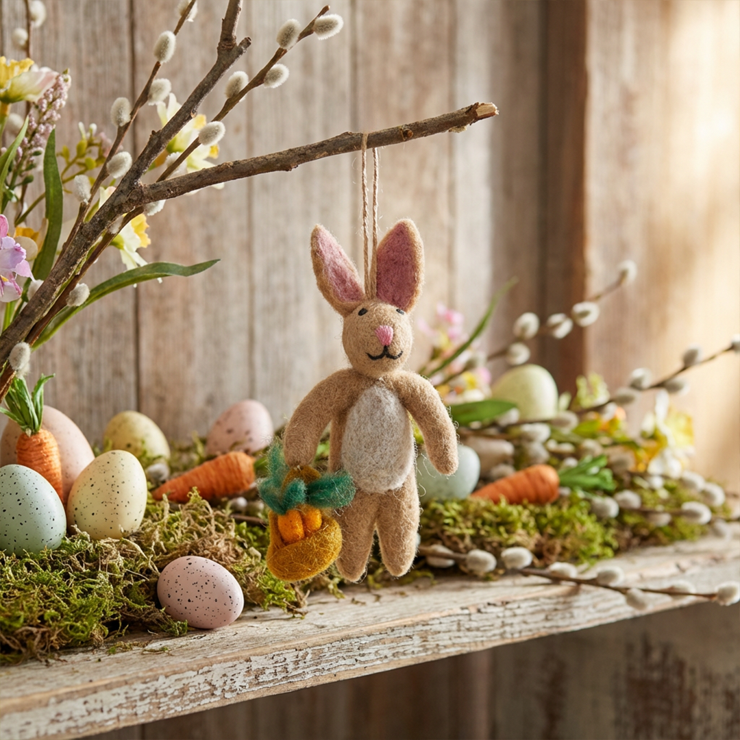 Handmade Felt Rory the Rabbit Hanging Easter Decoration