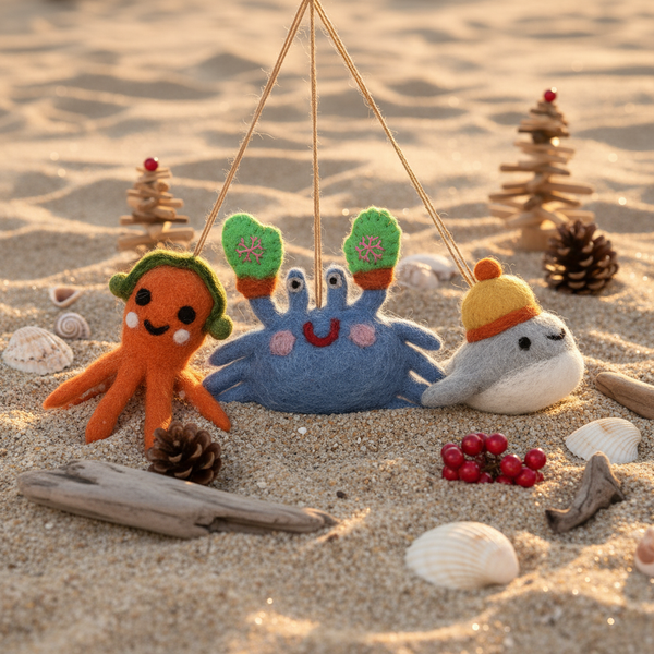 Handmade Felt Christmas Sealife (Set of 3) Hanging Decorations