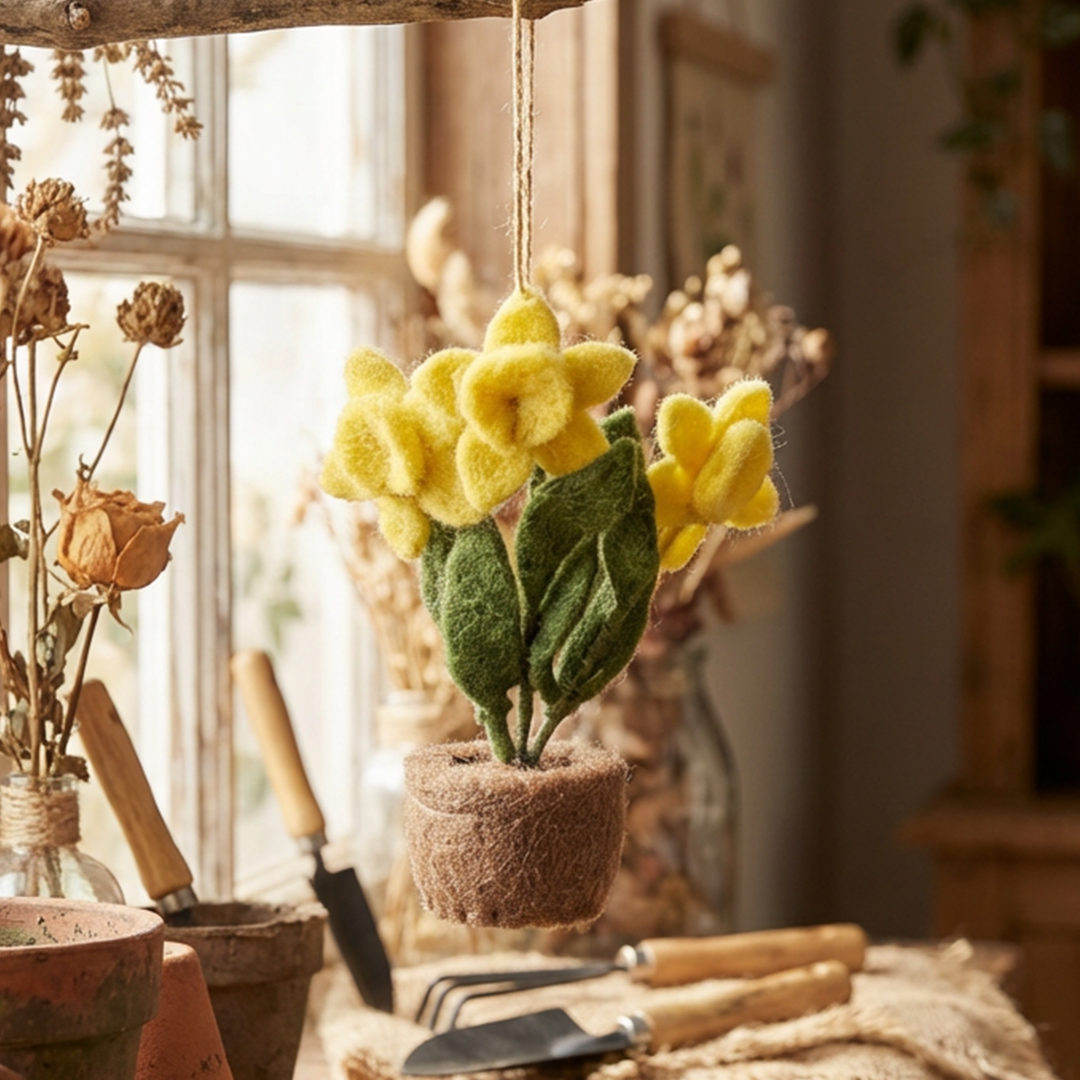 Handmade Hanging Fair trade Felt Pot o' Flowers Decoration