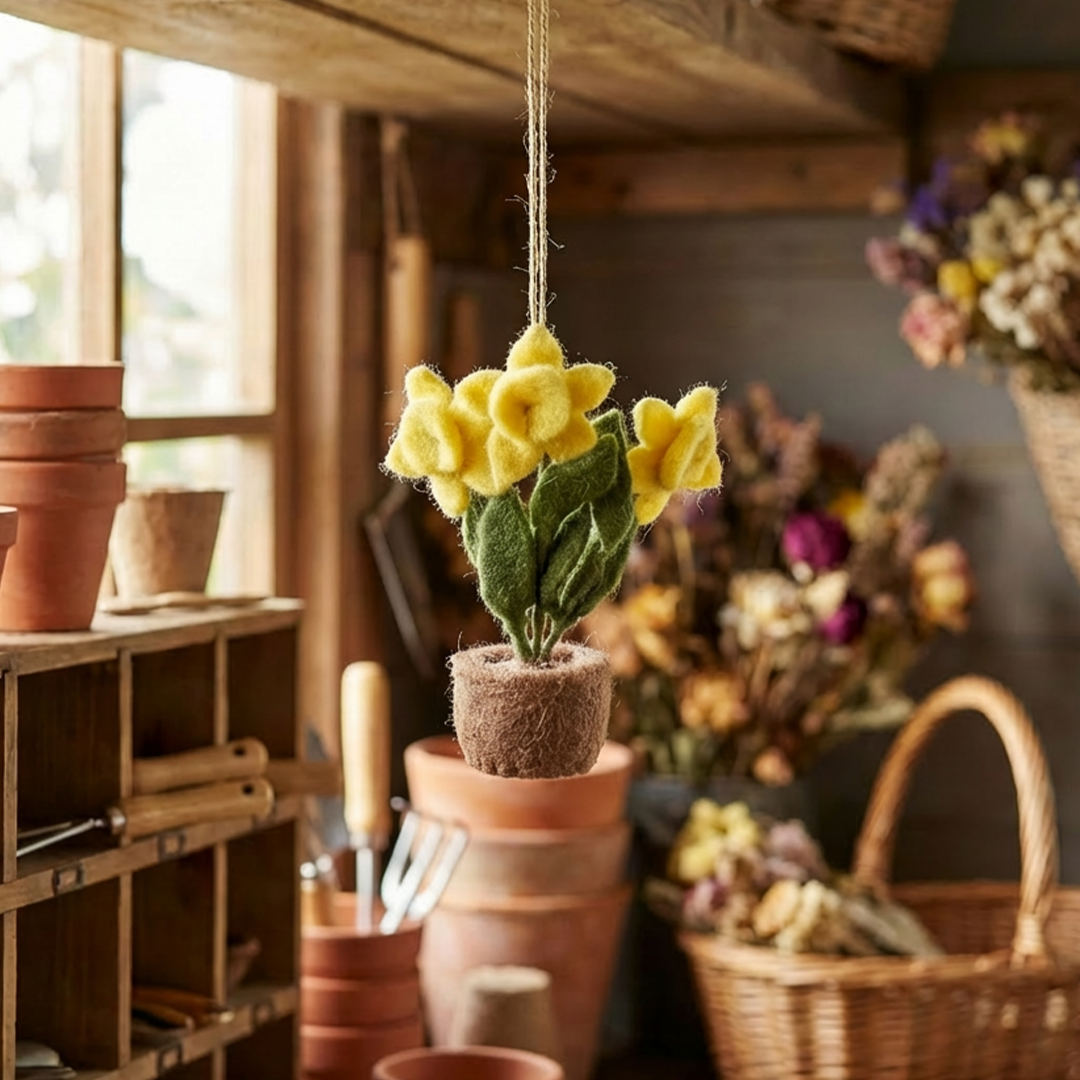 Handmade Hanging Fair trade Felt Pot o' Flowers Decoration