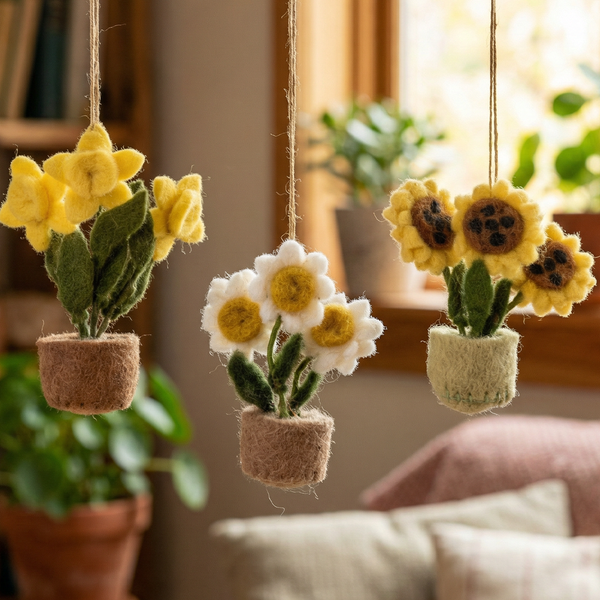 Handmade Hanging Fair trade Felt Pot o' Flowers Decoration