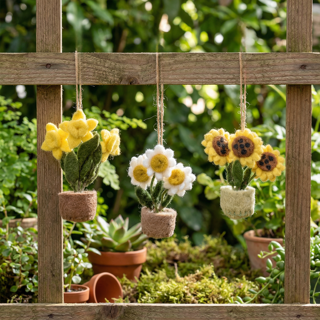 Handmade Hanging Fair trade Felt Pot o' Flowers Decoration