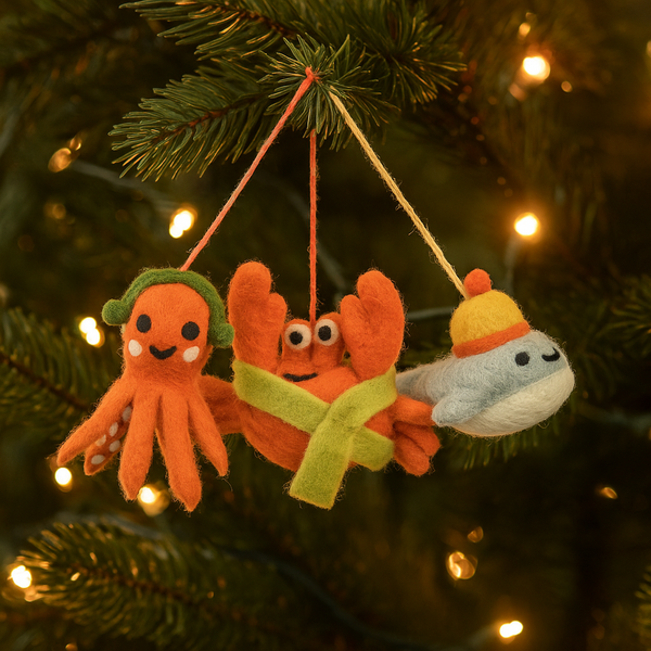 Handmade Felt Sleighing Sealife (Set of 3) Decorations