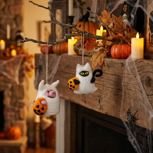 Handmade Felt Boo! Cat Hanging Halloween Decoration