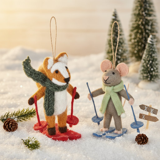 Handmade Felt Sylvia the Skiing Mouse Christmas Hanging Decoration