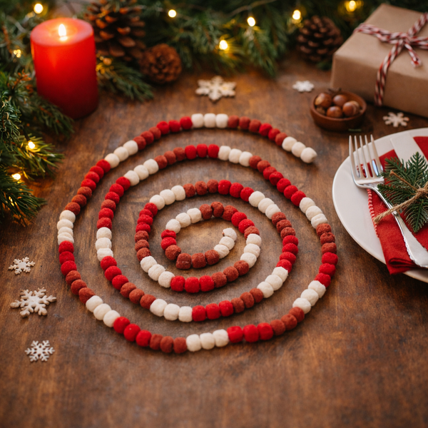 Handmade Felt Mini Crimson Pom Pom Garland Home Decoration
