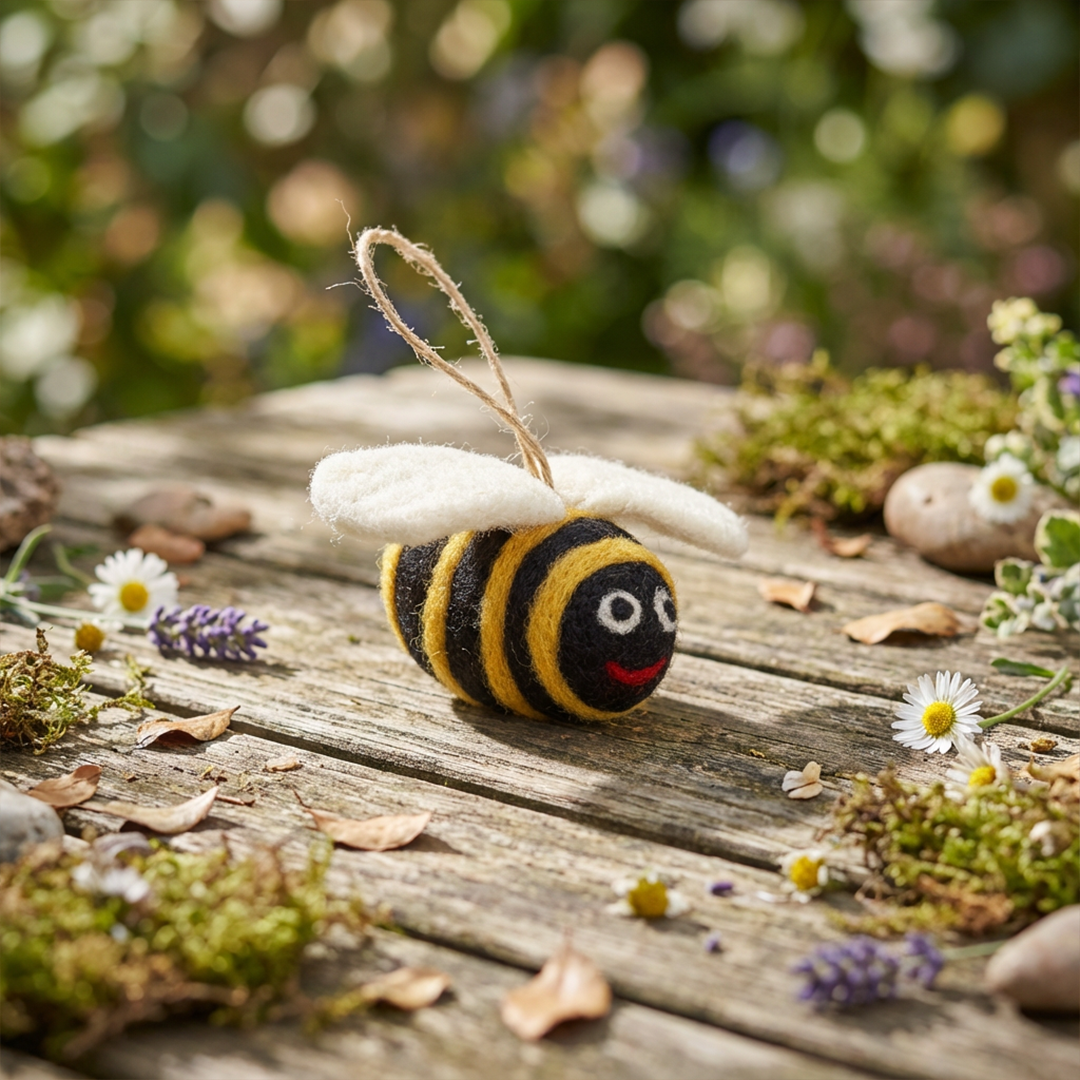 Handmade Biodegradable Big Bumblebee Hanging Needle Felt Decoration