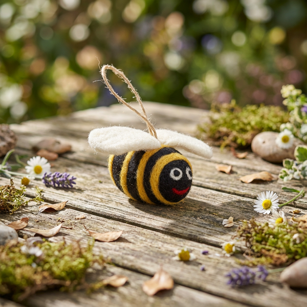 Handmade Biodegradable Big Bumblebee Hanging Needle Felt Decoration