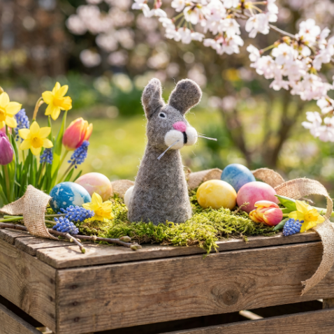 Handmade Biodegradable Felt Easter Yellow Chick or Grey Bunny Cosy Decoration