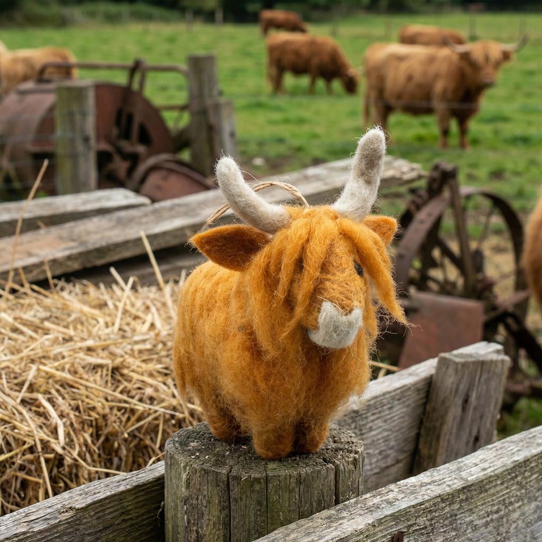 Handmade Biodegradable Hanging Felt Highland Cow Decoration