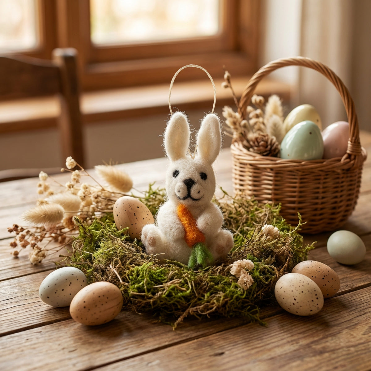 Handmade Bunny with Carrot Hanging Felt Easter Decoration