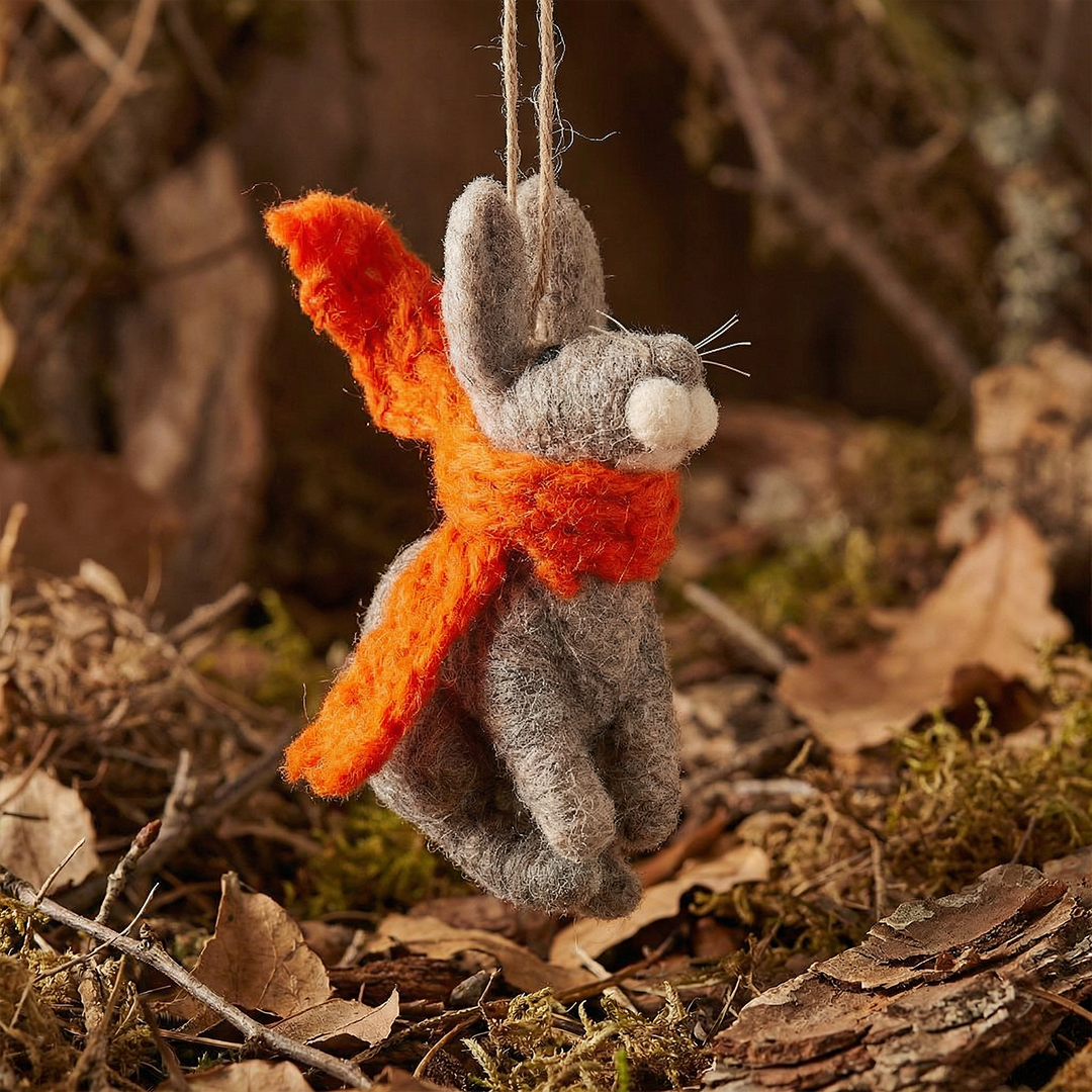 Handmade Bunny with Orange Scarf Hanging Felt Decoration