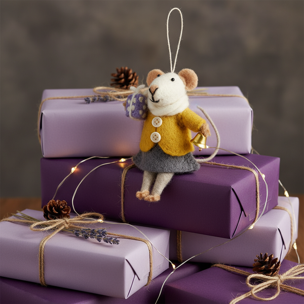 Handmade Felt Agnes Mouse Fair Trade Hanging Decoration