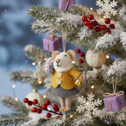 Handmade Felt Agnes Mouse Fair Trade Hanging Decoration