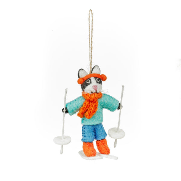 Handmade Felt Alpine Feline Skiing Cat Christmas Decoration