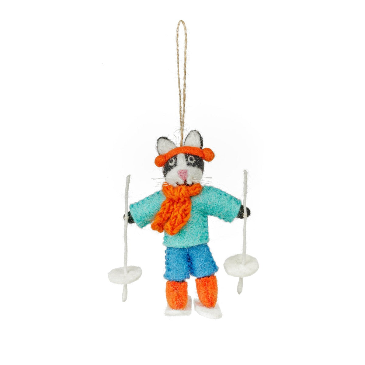 Handmade Felt Alpine Feline Skiing Cat Christmas Decoration