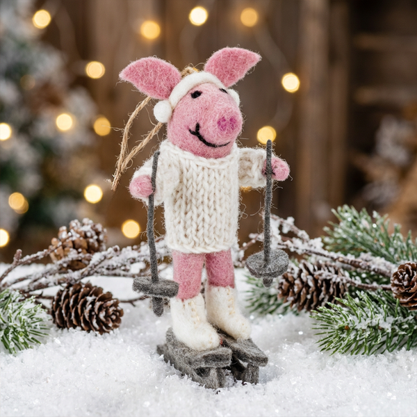 Handmade Felt Alpine Swine Hanging Pig Christmas Decoration