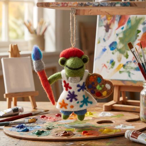 Handmade Felt André the Artist Frog Hanging Decoration