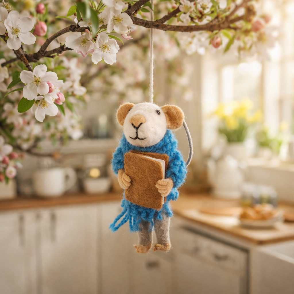 Handmade Felt Archie Mouse Hanging Decoration