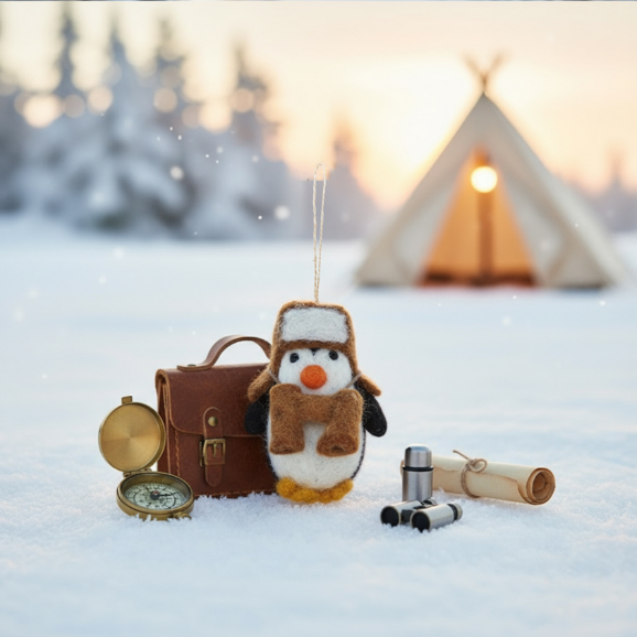 Handmade Felt Arctic Explorer Penguin Hanging Decoration