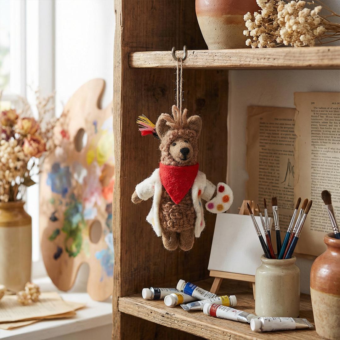 Handmade Felt Artist Alpaca Hanging Decoration