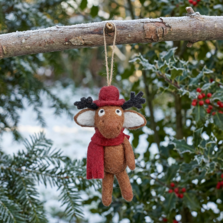 Handmade Felt Atticus the Moose Christmas Hanging Decoration