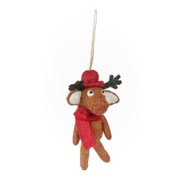 Handmade Felt Atticus the Moose Christmas Hanging Decoration